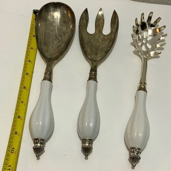 Godinger Art Co. Silver Plated 3 Pc. Hostess Serving Set w/ Porcelain Handle G2 - Picture 2 of 7